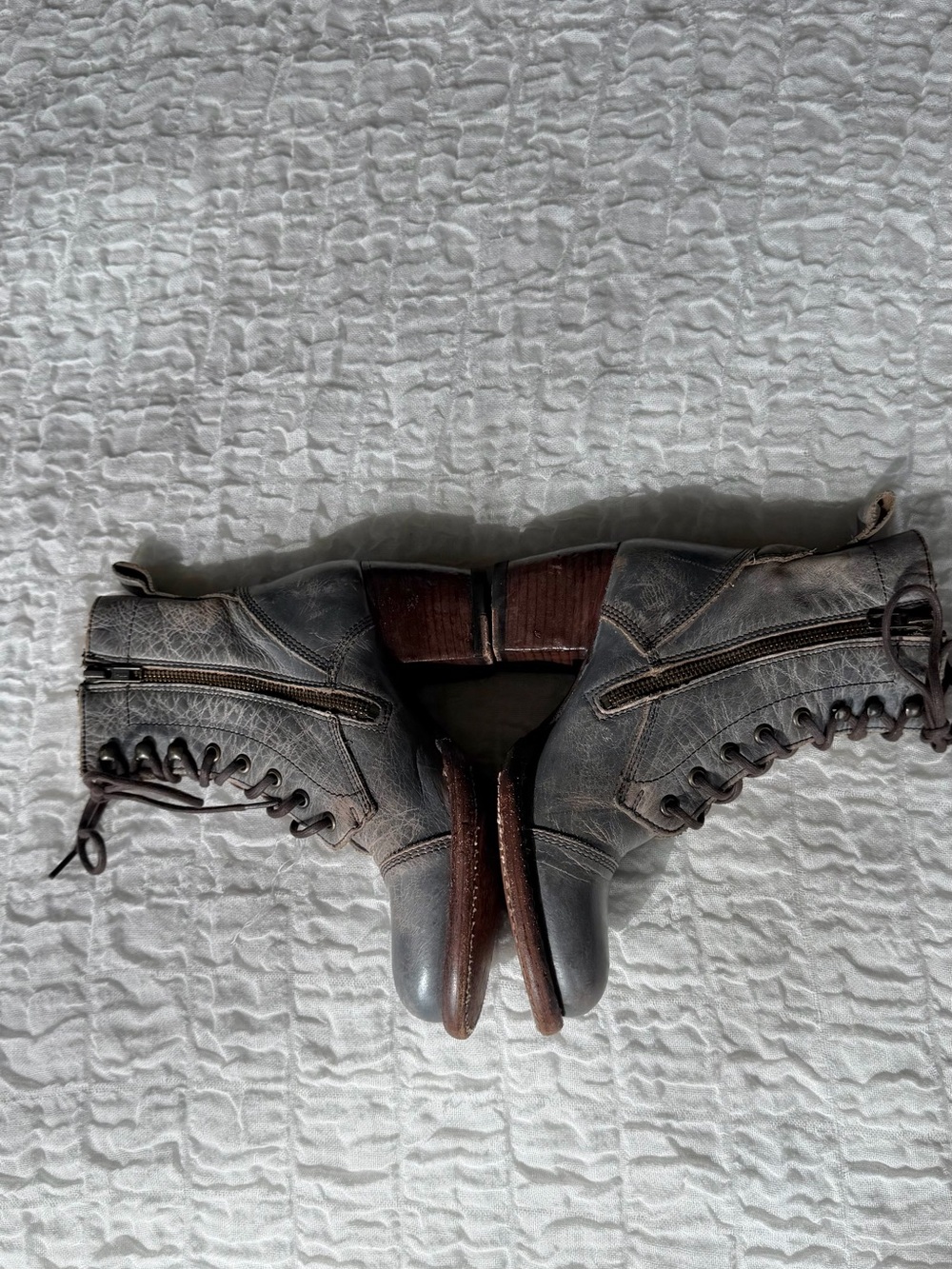 Bed Stu Judgement Lace Up Heeled Boots Grey Size 6.5 - Picture 5 of 13